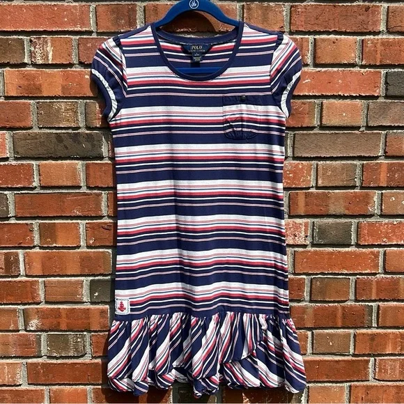 Polo by Ralph Lauren red white and blue Striped Cotton Kids Dress - Picture 1 of 7